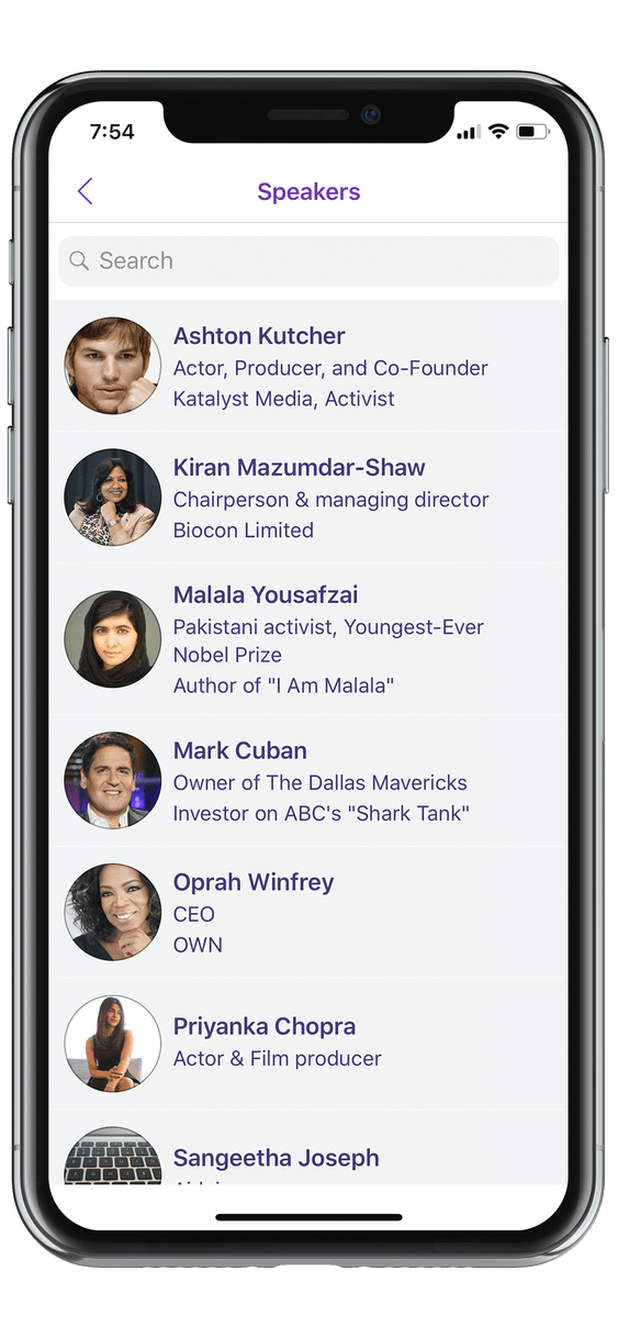 event app speaker list